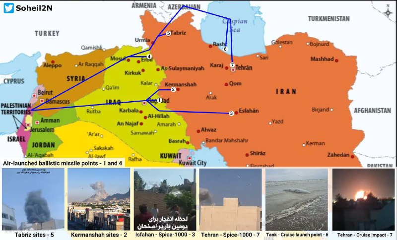 — 🇮🇷/🇮🇱 Hlavní trasy izraelských stíhaček do íránského vzdušného prostoruVelk...