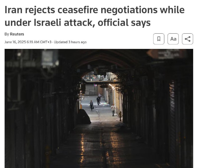 ⏺Írán odmítá vyjednávat pod izraelským ostřelováním - Reuters🗣Podle zdroje Teherán sd...