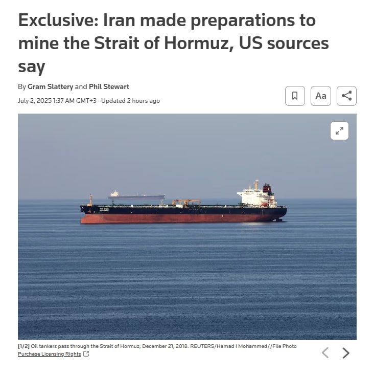 ‼️🇮🇷Írán se připravoval na zaminování Hormuzského průlivu — Reuters▪️S odvol?...