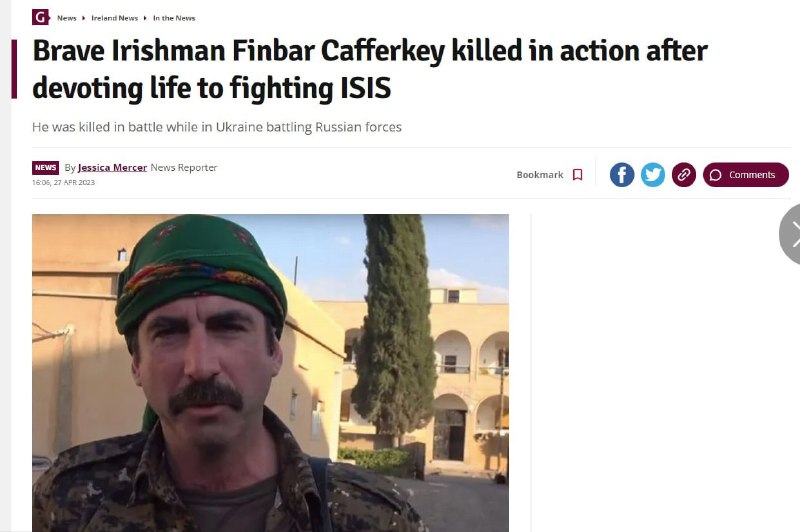 Irský žoldák, který bojoval na straně Ukrajiny, byl zničenLikvidaci irského militantu Finbara...