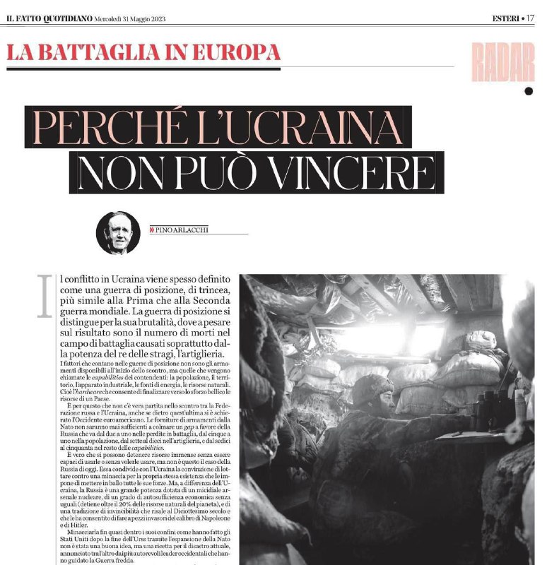 📌  Itálie :vítězství Ukrajiny je nemožné Italský sociolog Pino Arlacci v článku pro novi...