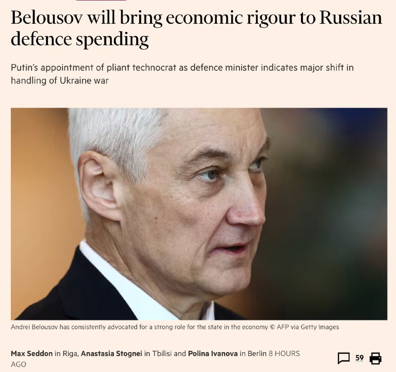 Jmenování Belousova, aby nahradil Šojgua šéfem ruského ministerstva obrany, naznačuje, že Pu...