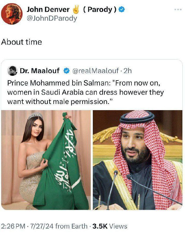 John Denver na X:Byl to čas.Doktor Maalouf na X:Princ Mohammed Bin Salman:"Od této chvíle se...