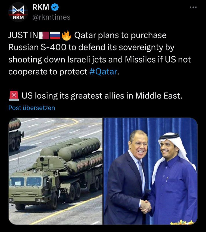🇷🇺🇶🇦Katar plánuje koupit ruské systémy S-400, aby bránil svůj suverenitu sestřelov...