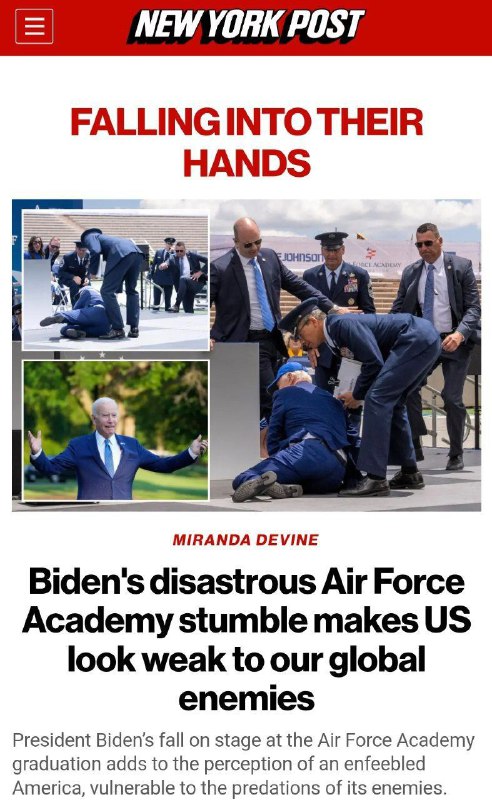 🇺🇸„Katastrofický pád Bidena v US Air Force Academy způsobil, že státy vypadají v očí...