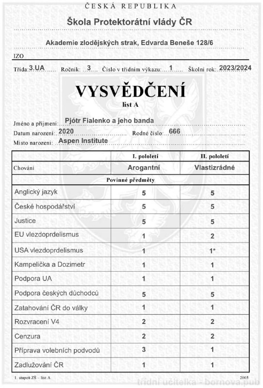 Když je tedy ten konec školního roku, vystavila jsem vládě vysvědčení. 🧐
