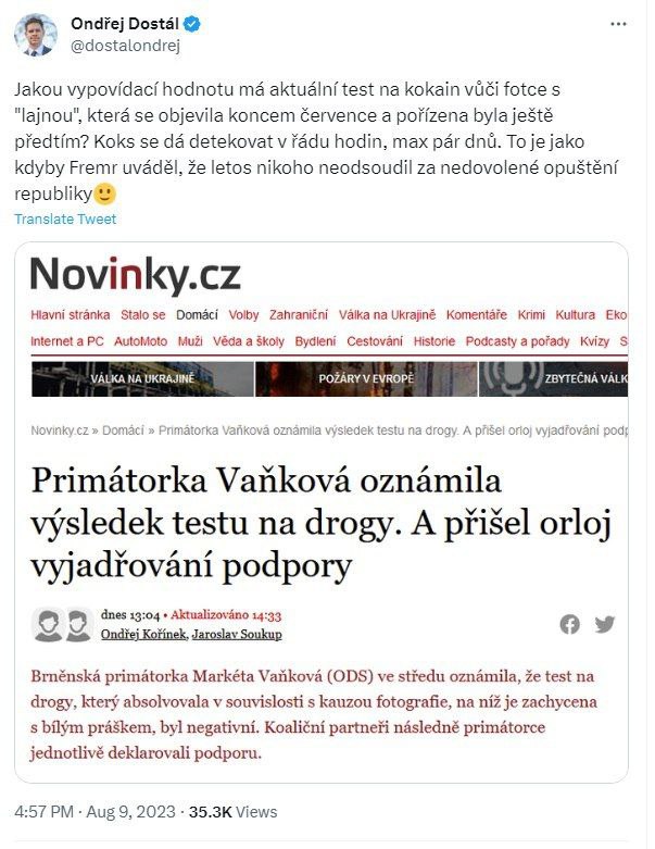 🇨🇿Kokainová kauza Markéty Vaňkové údajně skončila tím, že brněnská primátorka pods...