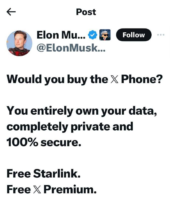 Koupili byste si telefon X?Vy zcela vlastníte svá data, zcela soukromá a 100% bezpečná.Starlink...