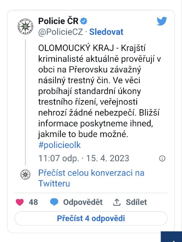 🇨🇿 Kriminalisté od sobotního večera vyšetřují v Olšovci na Přerovsku násilnou smrt č...