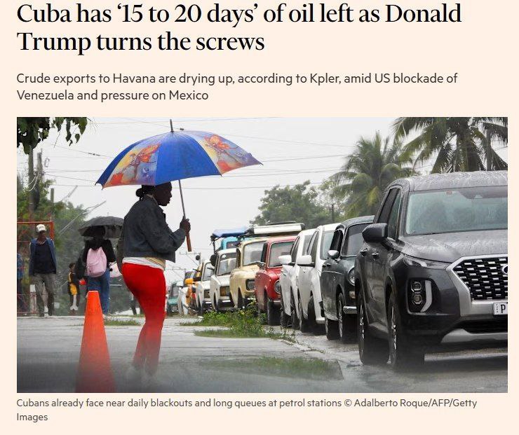 📰 Kuba na pokraji rozsáhlého energetického kolapsuVydání Financial Times s odkazem na údaje...