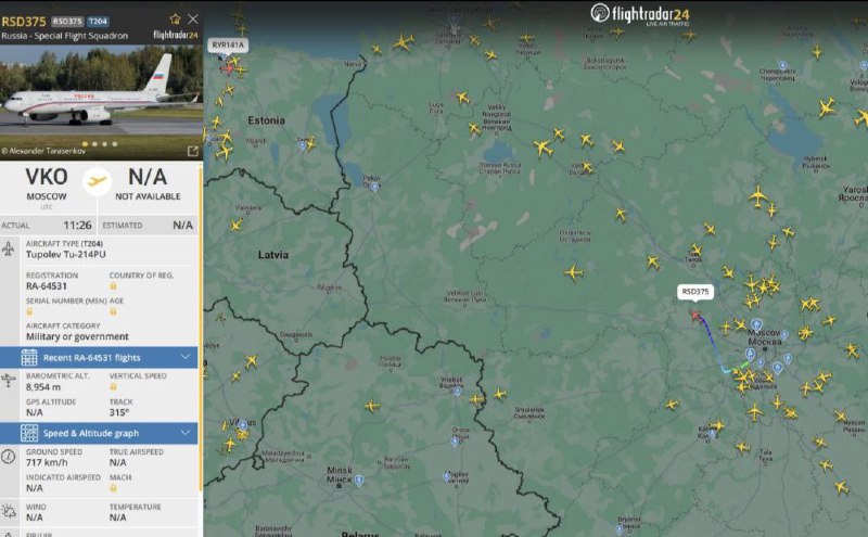 🇷🇺🇺🇦Letadlo soudného dne vzlétá z Moskvy a ruský letectvo Tu-214PU RA-64531 létají...
