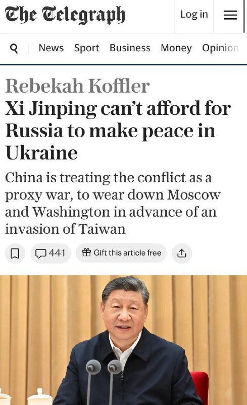 Lídr Číny nemůže dovolit Rusku uzavřít mír s Ukrajinou, - The TelegraphPublikace uvádí, ž...