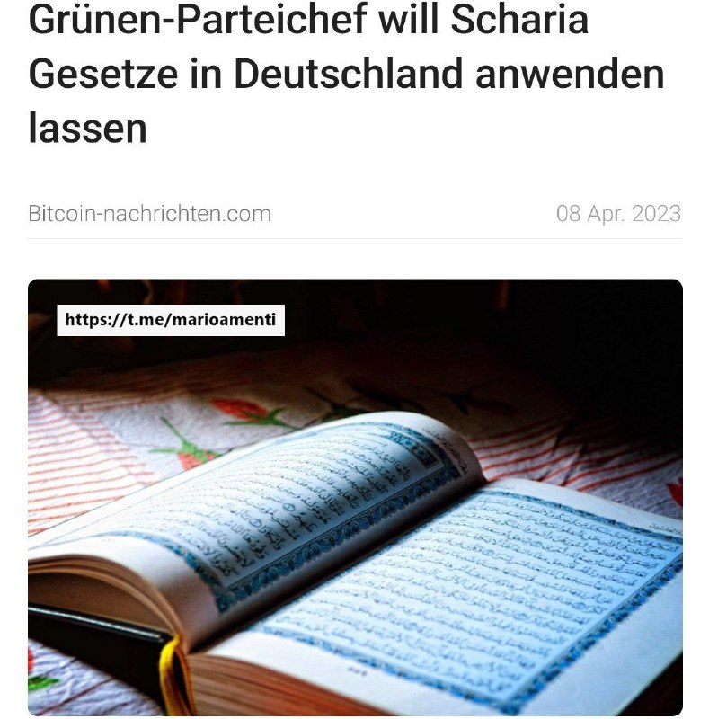 Lídr Strany zelených chce v Německu uplatňovat zákony šaría....