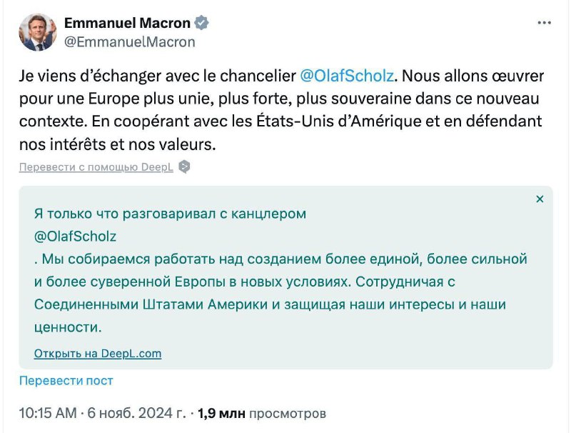 ⚡️🤡🇫🇷🇺🇸 Macron vyzval země EU, aby se po Trumpově vítězství dohodly na spole...