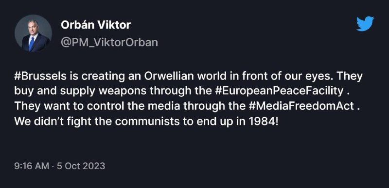 💬 Maďarský premiér Viktor Orbán: „Brusel nám před očima vytváří orwellovský svět.Na...