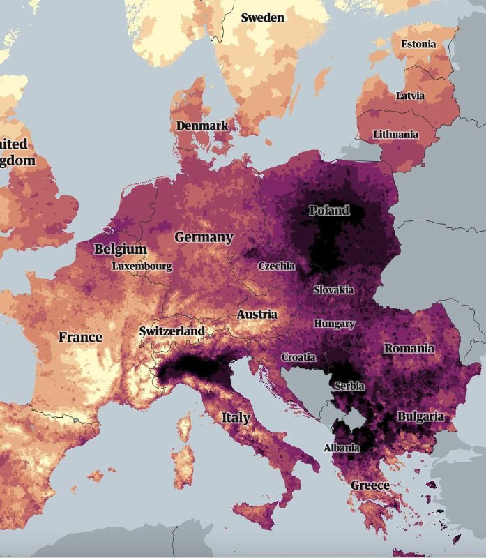 ⚡️🇪🇺 Mapa toxicity ovzdušia v EurópeThe Guardian zverejnil mapu koncentrácie toxických... ⚡️🇪🇺 Mapa toxicity ovzdušia v EurópeThe Guardian zverejnil mapu koncentrácie toxických...