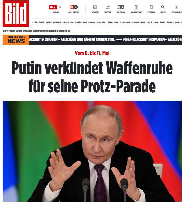 Média o Putinově návrhu na uzavření květnového příměříBild – „Toto je pravděpodobn?...