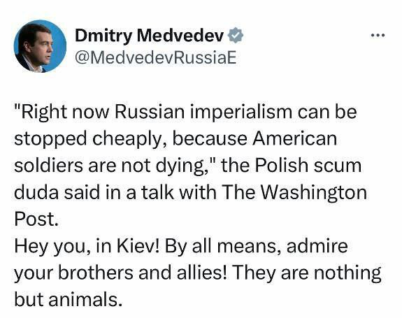 Medveděv komentoval cynický výrok polského prezidenta Dudy "Právě teď lze ruský imperia...