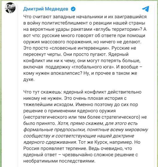 Medveděv o hrozbě globálního jaderného konfliktu:Jednu věc si pompézní anglosaští bastardi...