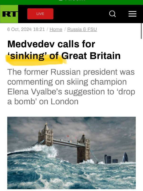 ❗️🇷🇺🇬🇧Medveděv vyzývá k potopení Velké BritánieBývalý ruský prezident se vy...