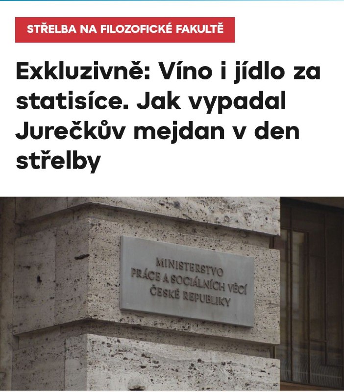 😡 Ministerstvo práce a sociálních věcí utratilo za večírek, který se konal v den střelby...