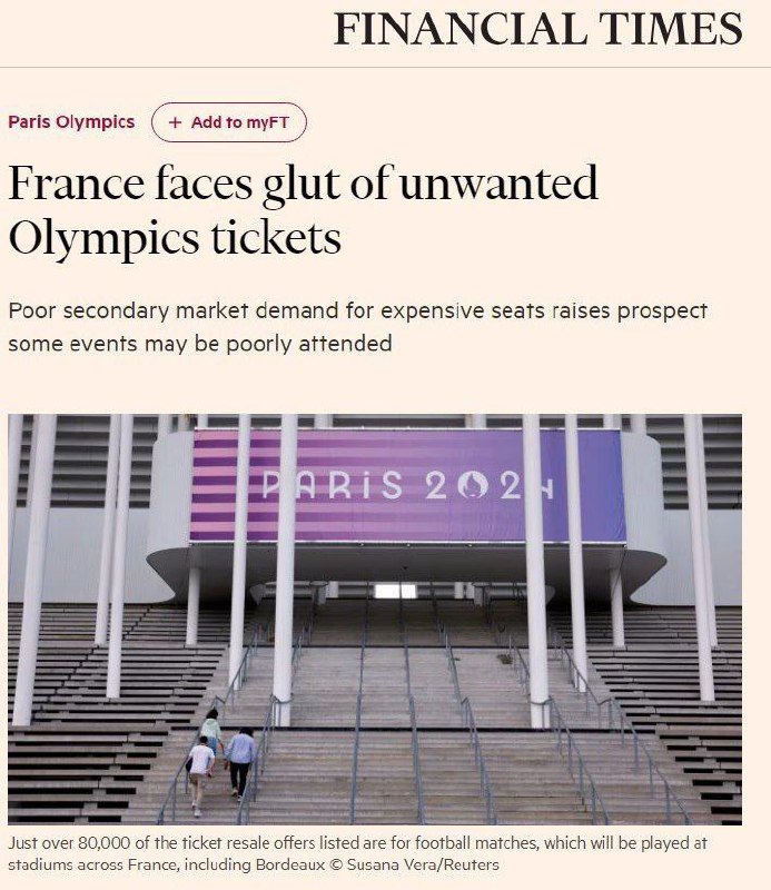 ❗️🇫🇷 Mnoho vstupenek na OH 2024 zůstává neprodáno - Financial Times"V Paříži z...