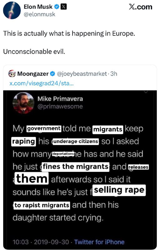 [Moje vláda mi oznámila, že migranti nadále znásilňují nezletilé občany, a tak jsem se zept... [Moje vláda mi oznámila, že migranti nadále znásilňují nezletilé občany, a tak jsem se zept...