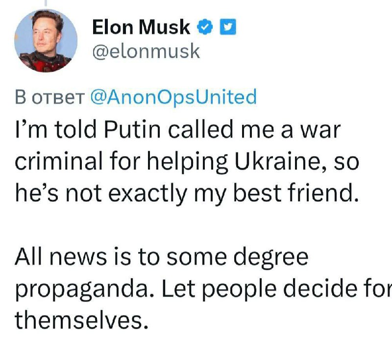 Musk na twitteru reagoval na obvinění, že neblokoval Rusy a zejména Medveděva:„Bylo mi řeče...