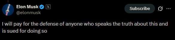 💬Musk nabízí financování právní obhajoby pro lidi, kteří říkají pravdu o EpsteinoviElo...