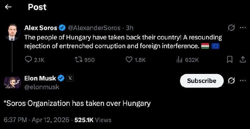 👮🇺🇸🇭🇺Musk po volbách prohlásil, že „Sorošovy struktury převzaly Maďarsko“Am... 👮🇺🇸🇭🇺Musk po volbách prohlásil, že „Sorošovy struktury převzaly Maďarsko“Am...