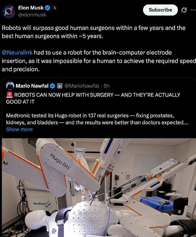 Musk řekl, kdy budou robotičtí chirurgové schopni nahradit lékaře. Roboti překonají dobré l...