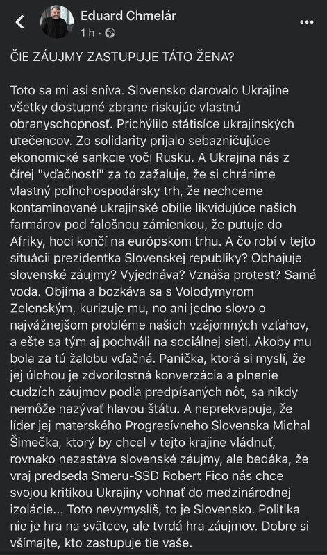 🇸🇰Na Slovensku se ptají, čí zájmy zastupuje jejich prezidentka.V souvislosti s posledními...