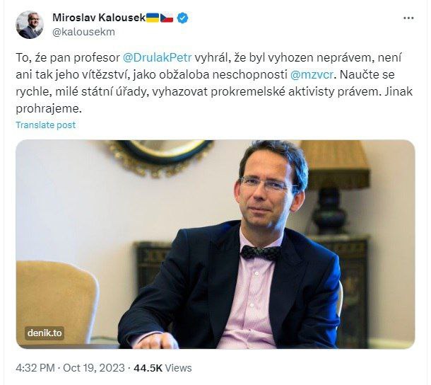 🇨🇿 Naučte se vyhazovat prokremelské aktivisty právem, vyčetl Kalousek resortu zahraničí ...