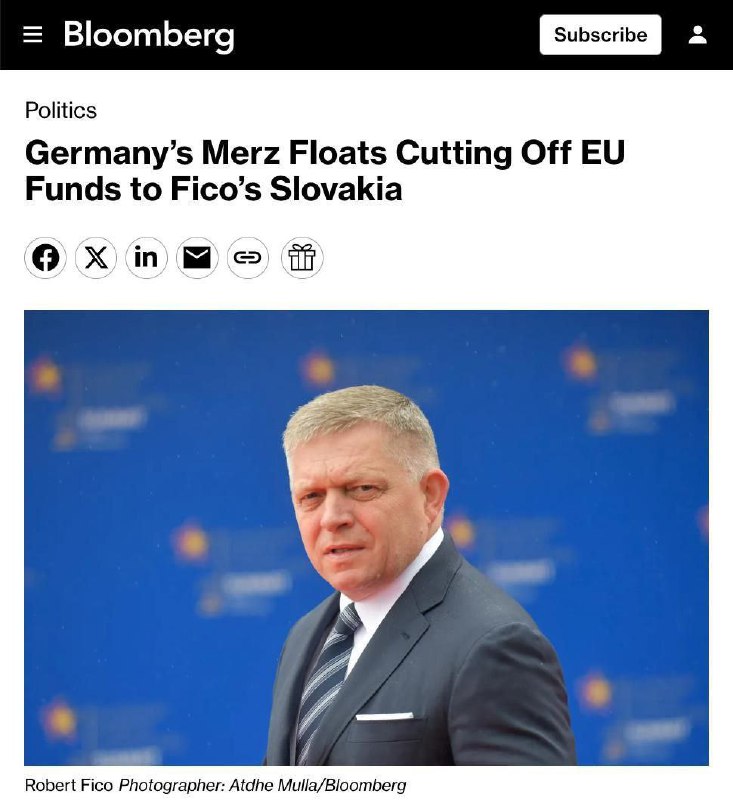 🇩🇪 Německo hrozí zastavením financování Slovenska z EU.Německý kancléř Friedrich Merz...