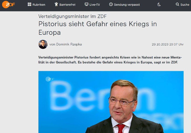 Německý ministr obrany mluvil o riziku války v Evropě."Musíme si zvyknout na myšlenku, ž...