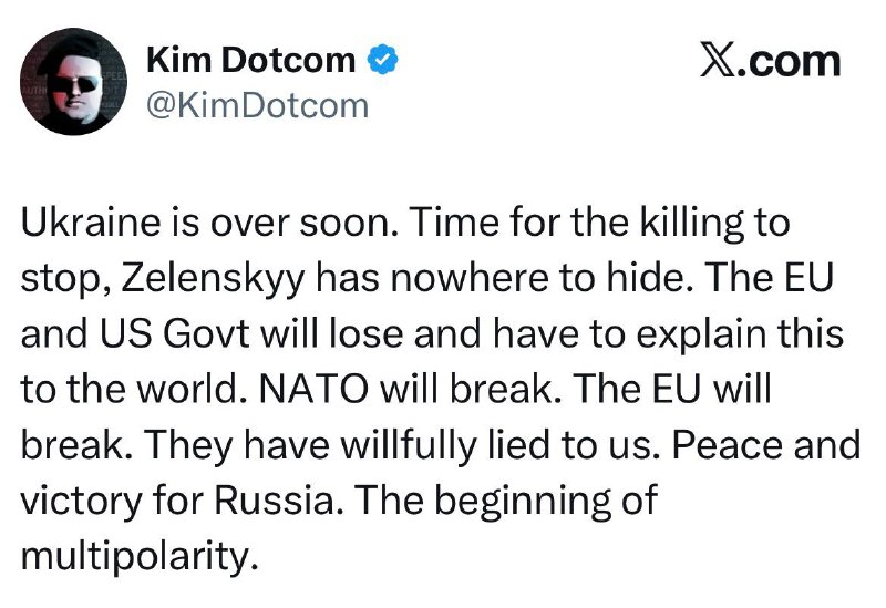 Německý podnikatel a aktivista Kim Dotcom:Ukrajině brzy odzvoní. Je čas přestat zabíjet, Zele... Německý podnikatel a aktivista Kim Dotcom:Ukrajině brzy odzvoní. Je čas přestat zabíjet, Zele...