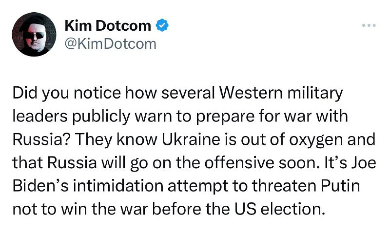 Německý podnikatel a aktivista Kim Dotcom:Všimli jste si, že několik západních vojenských v?...