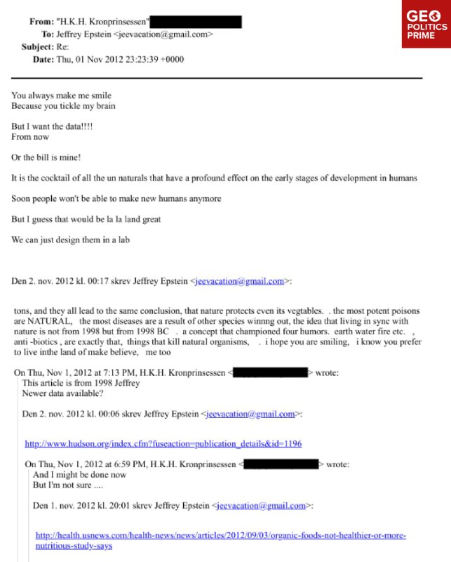 🫀Norská korunní princezna, Epstein diskutují o konci přirozeného početí, lidé „navrhova...