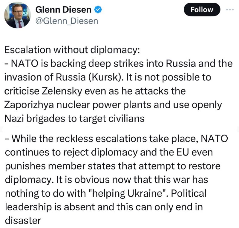 Norský politolog Diesen: Eskalace bez diplomacie: ✔️NATO podporuje hluboké údery proti Rusku ...