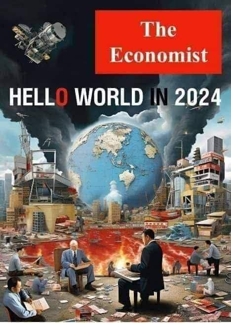 🌍 Nová obálka globalistického časopisu The Economist: Hello world in 2024. Všimněte si, co ...