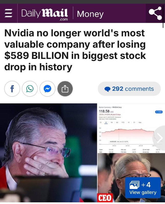 ❗️Nvidia již není nejhodnotnější společností na světě poté, co ztratila 589 MILIARD US...