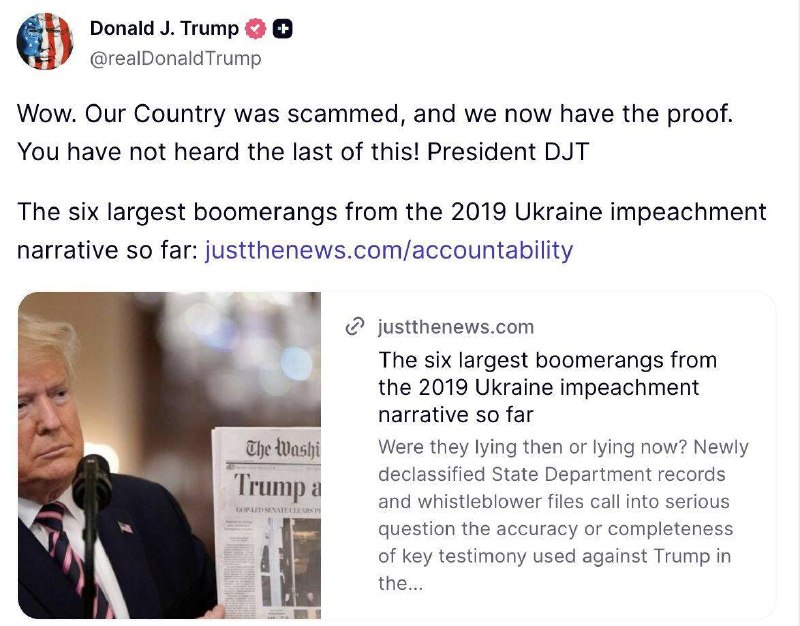 ❗️Nyní máme důkazy. O tom ještě uslyšíte, – Trump sdílel článek o ukrajinské stopě...