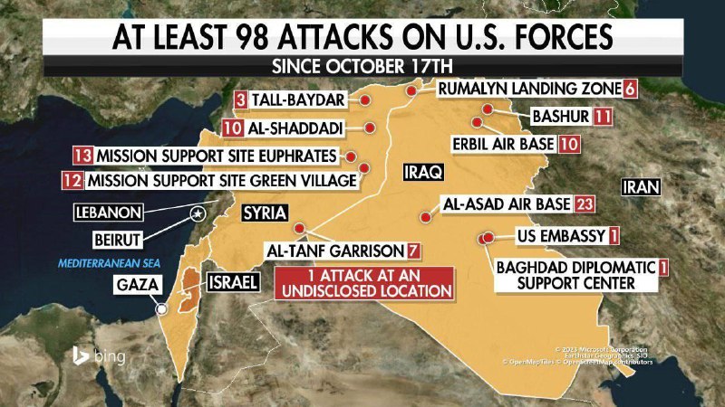 Od 17. října byly americké síly v Iráku a Sýrii napadeny 115krát. Graf nezahrnuje nedávné ?...