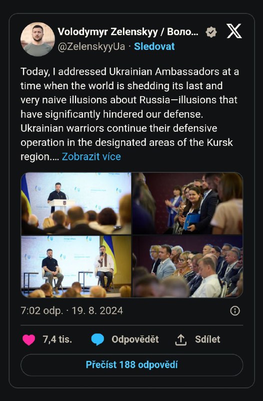 Operací Kursk se zhroutil naivní koncept červených linií, řekl Zelenskyj.Ukrajinské síly pok...
