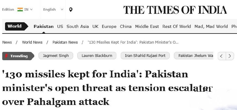 🇵🇰 🇮🇳Pákistán hrozí Indii jaderným úderem Ministr železnic Hanif Abbasi uvedl, že...