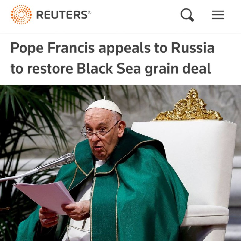 Papež František požádal Rusko, aby se znovu zapojilo do dohody o obilí"Vyzývám své brat...