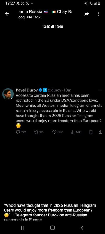 Pavel Durov na XPřístup k určitým ruským médiím byl v EU omezen na základě DSA/sankčních ...