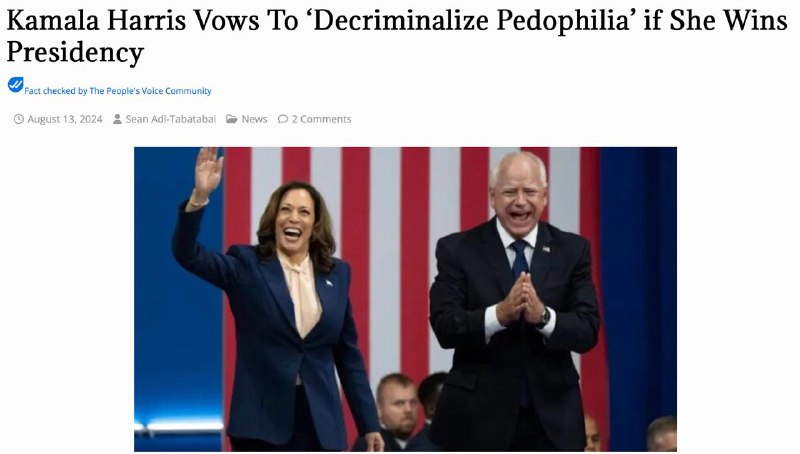Pedofilie bude ve Spojených státech legalizována, pokud Kamala Harris vyhraje volby, píše Peopl...