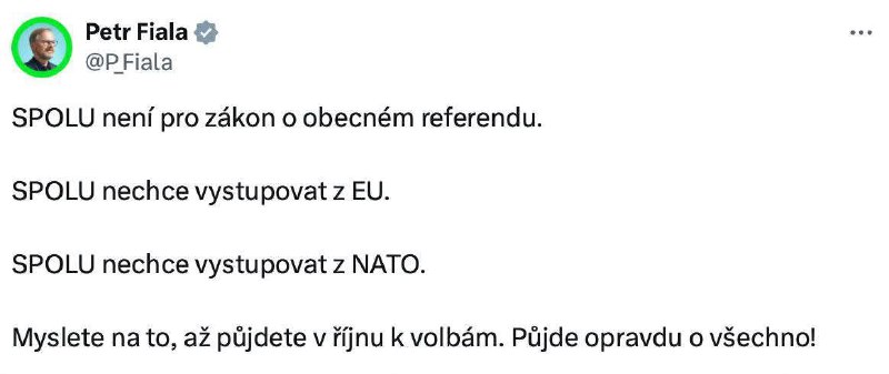 Petr Fiala říká, že se SPOLU bojí hlasu občanů a kontroly. Ve zkratce: dejte nám na 4 roky m...