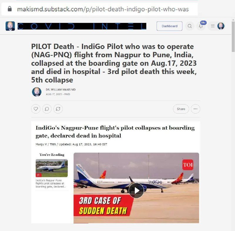 ⚠️PILOT - Pilot IndiGo, který měl řídit let z Nagpuru do Pune v Indii, zemřel, zkolabovalu ...